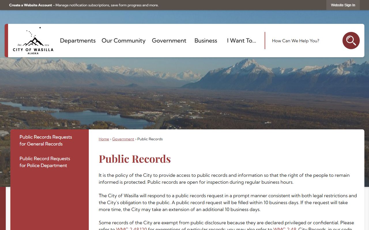 Wasilla busted mugshots public records request page