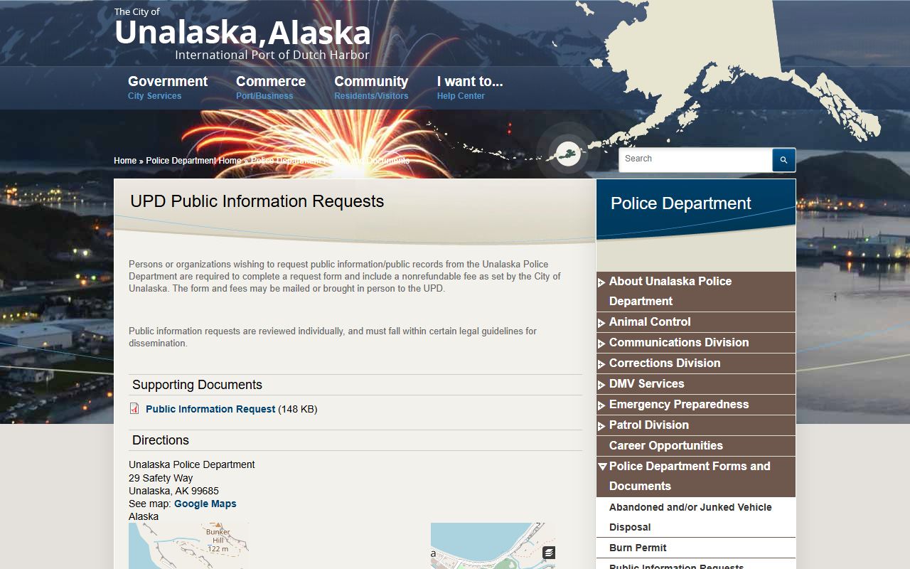 Unalaska Police records request form for Aleutians West busted mugshots