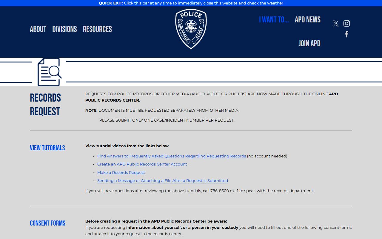 Anchorage Police Department public records request portal for Anchorage busted mugshots