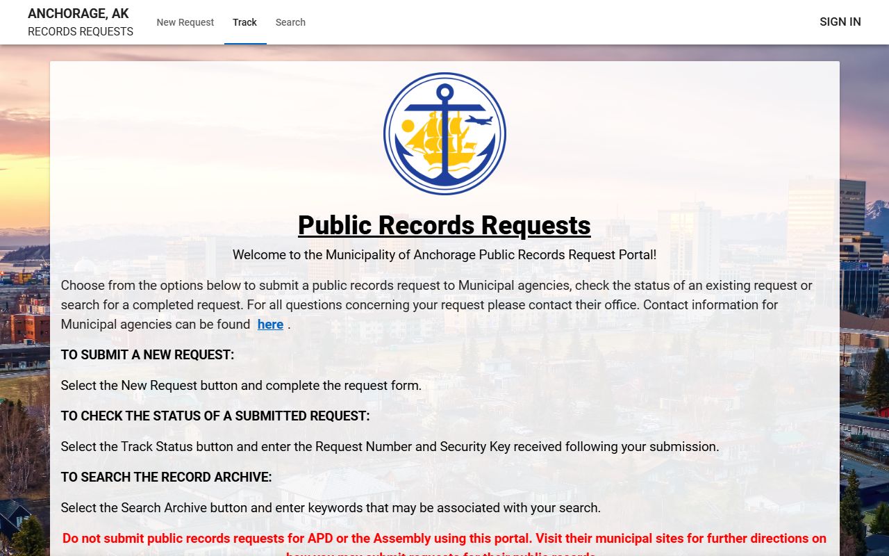 Municipality of Anchorage public records portal for busted mugshots and arrest files