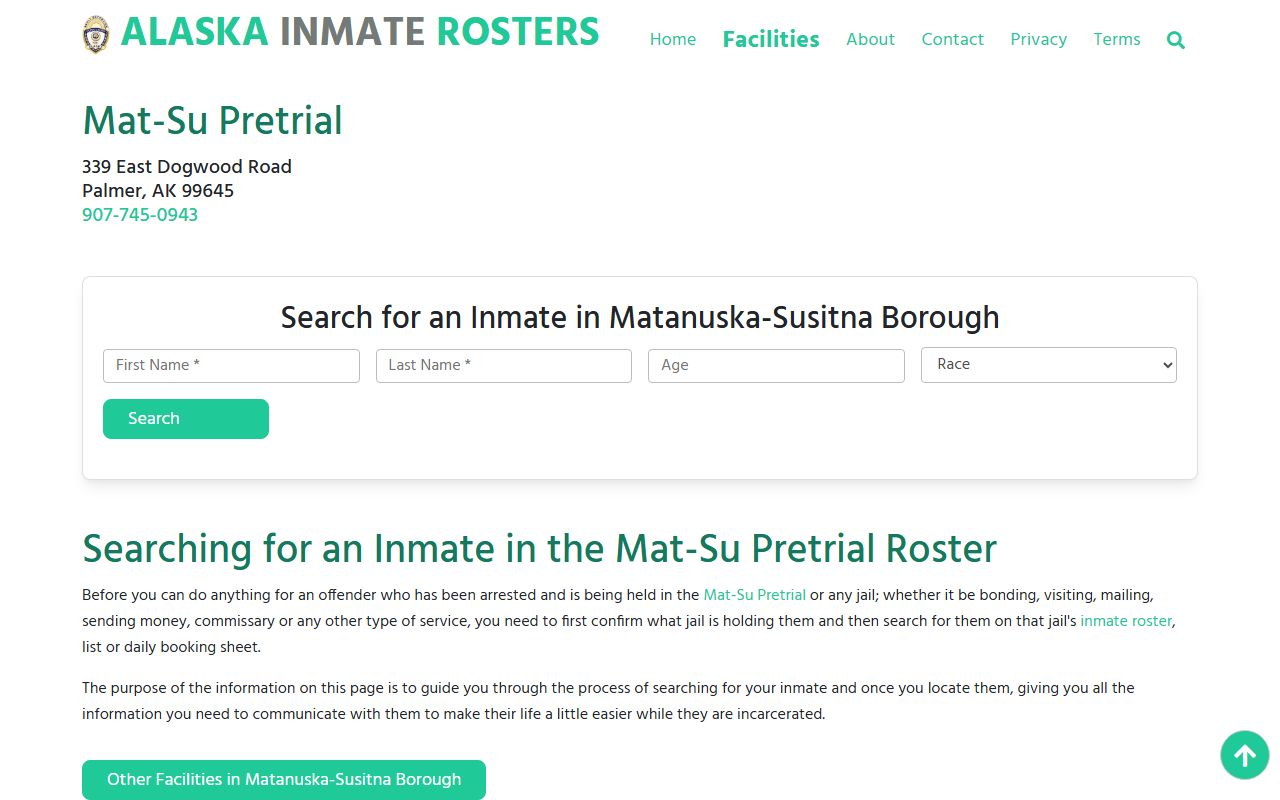 Matanuska-Susitna Borough busted mugshots Mat-Su Pretrial Facility inmate roster