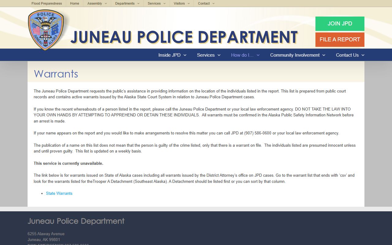Juneau City and Borough busted mugshots warrants list page