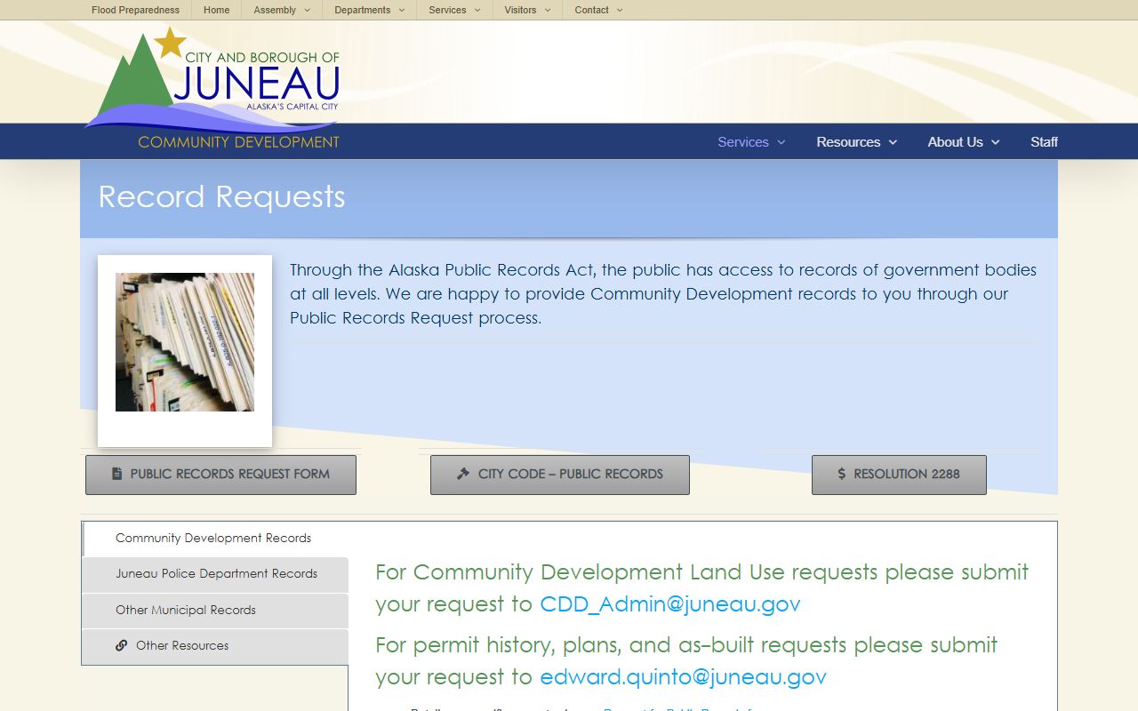 Juneau City and Borough community development records request page