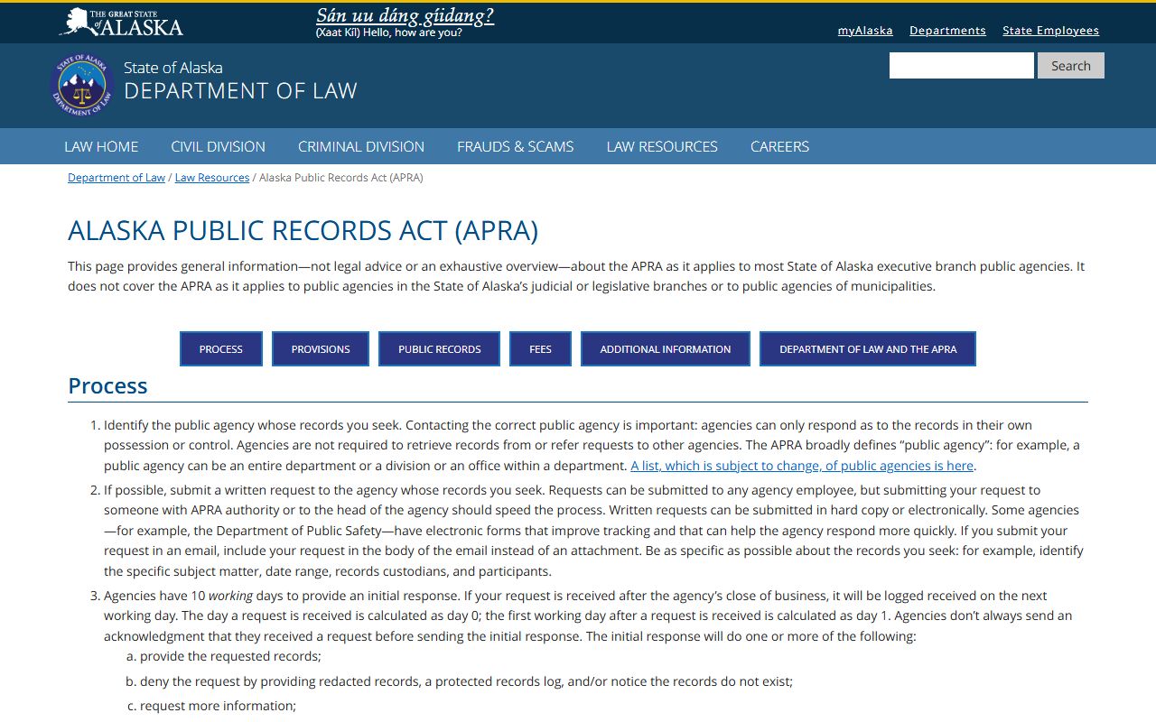 Alaska APRA procedures for requesting busted mugshots and arrest records