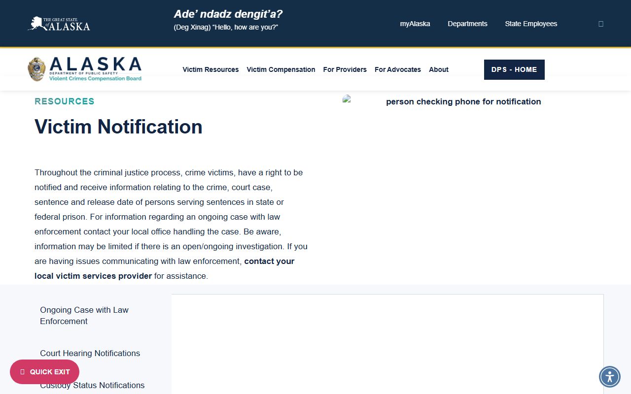 Alaska victim notification resources for arrest records and busted mugshots